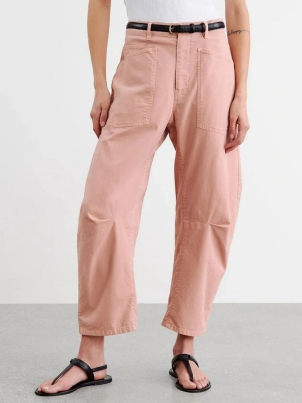 Nili Lotan Shon Pant Oxford Pink Barrel Leg Cotton Twill Cropped Ankle Size 0